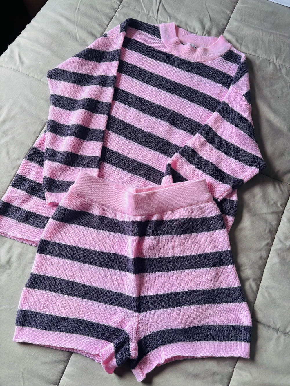 Kids Pink and Black Striped Pajama Set - Cozy Two-Piece Sleepwear